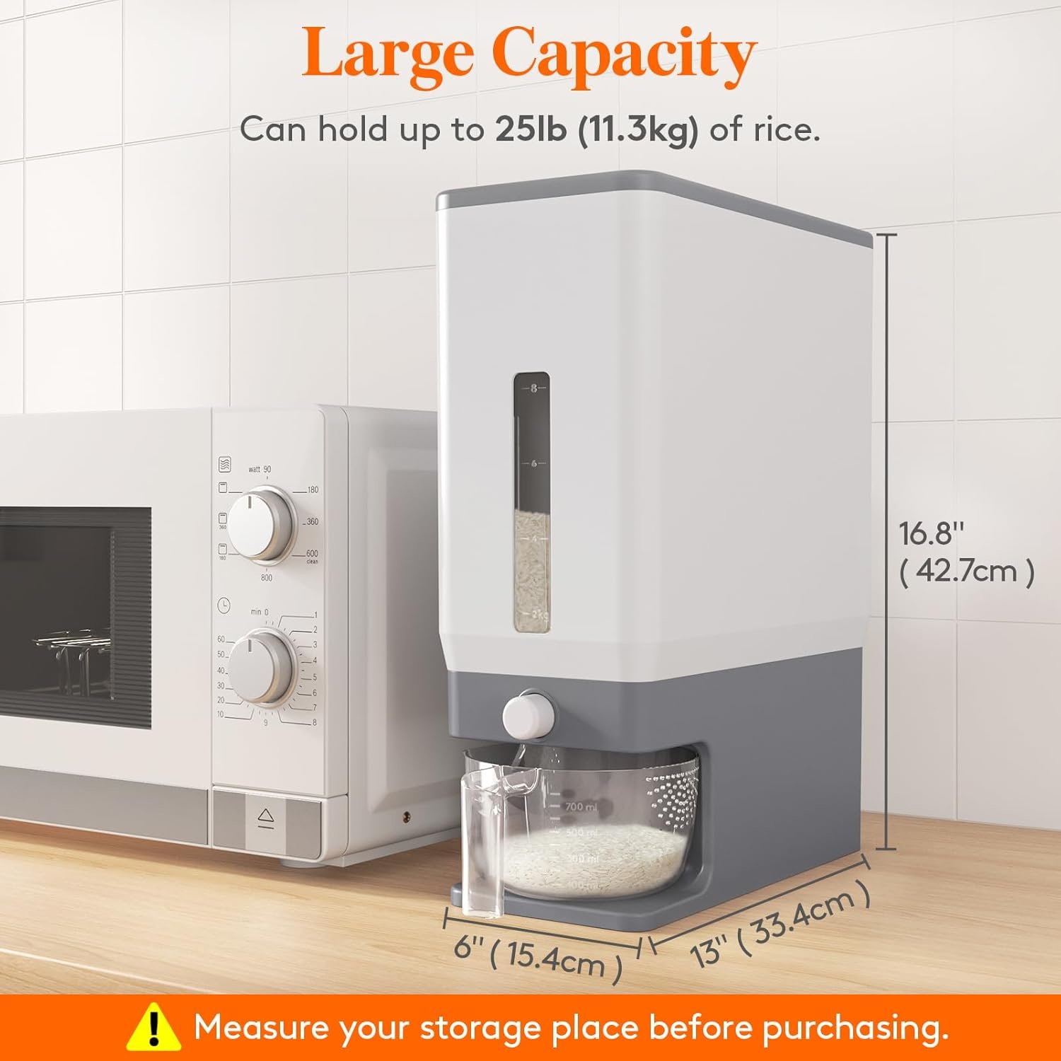 This container keeps rice fresh and organized in your kitchen.